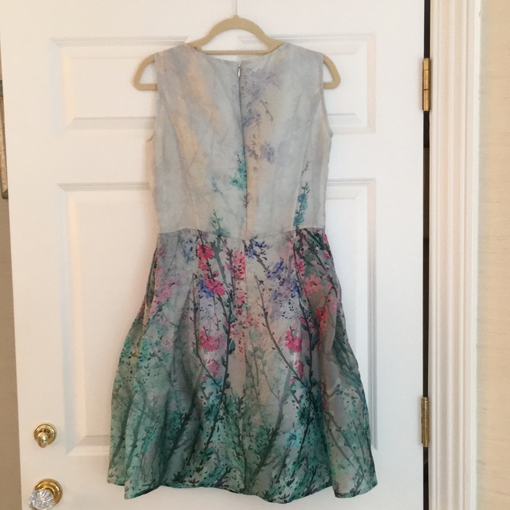 Floral Watercolor Organza Flounce Sleeveless Dress - Picture 7 of 8